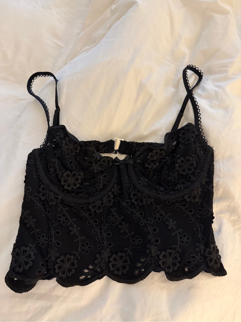 For Love and Lemons Black Floral Eyelet Lace Bustier Crop Top - Women